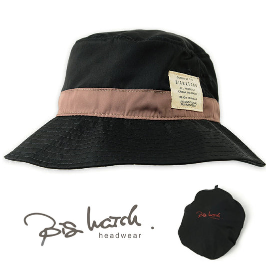 ウォータープルーフ パッカブル ハットBIGWATCH ブラック 黒 撥水加工 フェス キャンプ アウトドア ビッグワッチ HA-28 バケットハット