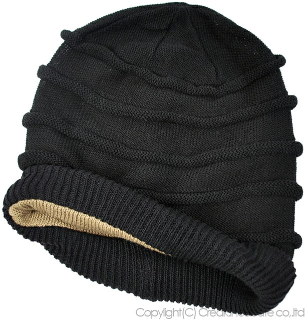 ロングヘンプロール リバーシブルBIGWATCH ブラック グレージュ 黒 ニットキャップ ヘンプMIX ニットワッチ ニット帽 ニットキャップ HM-02 春 秋 冬