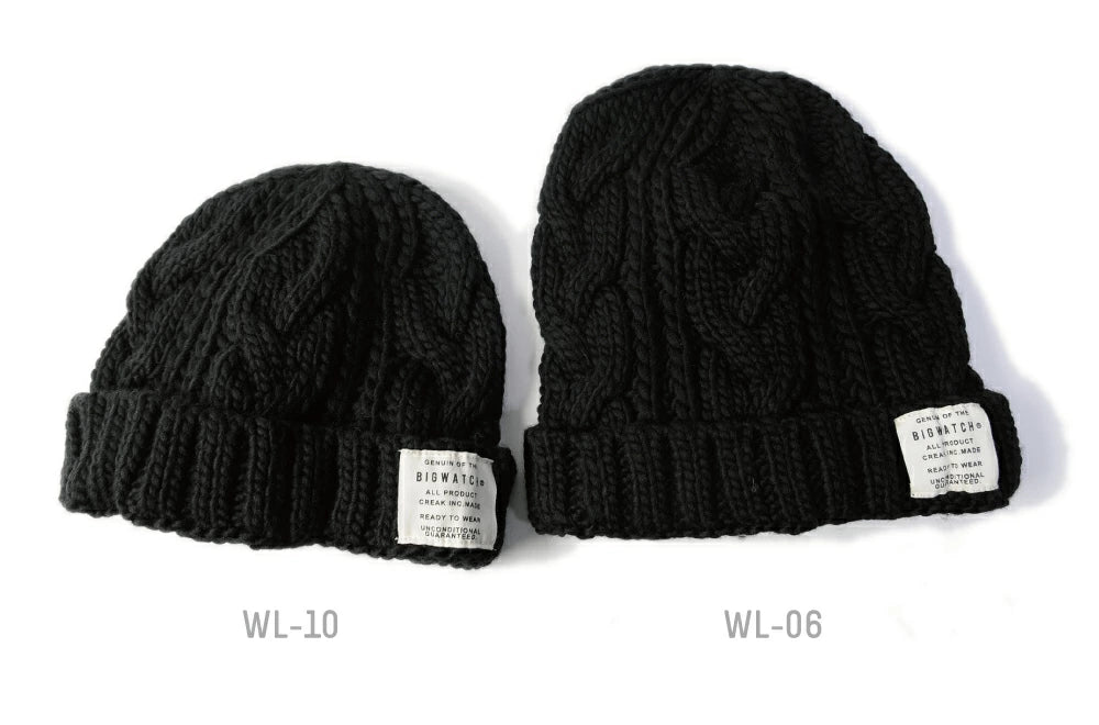 ウール ケーブル ニットキャップ BIGWATCH(Short Ver) 黒 ブラック ビーニー ビッグサイズ ビッグワッチ ワッチキャップ ケーブル 防寒対策 W-10 秋冬 帽子 大きいサイズ