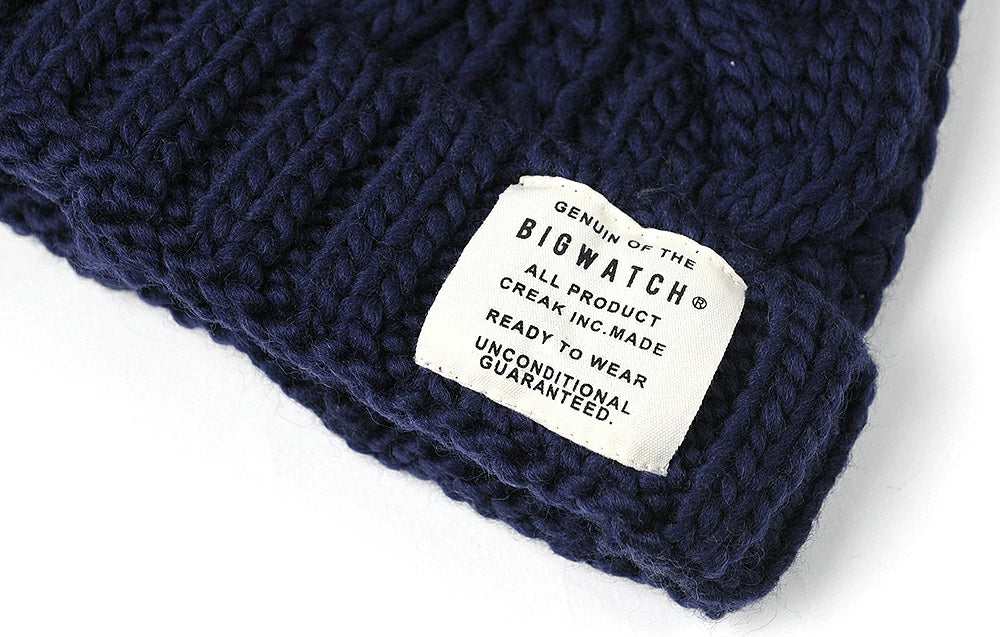 ウール ケーブル ニットキャップ BIGWATCH(Short Ver) ネイビー 紺 ビーニー ビッグサイズ ビッグワッチ ワッチキャップ ケーブル 防寒対策 W-11 春 秋 冬 帽子 大きいサイズ