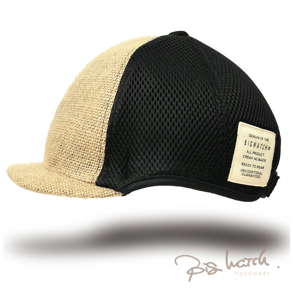 ヘンプ メッシュ ラウンド アンパイアキャップ BIGWATCH ベージュ ブラック ビッグサイズ ビッグワッチ 無地 つば 短い キャップ 春 夏 秋 UVケア