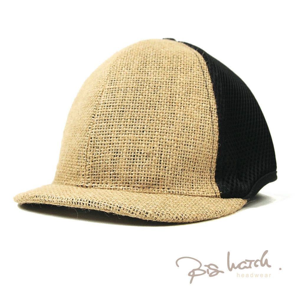 ヘンプ メッシュ ラウンド アンパイアキャップ BIGWATCH ベージュ ブラック ビッグサイズ ビッグワッチ 無地 つば 短い キャップ 春 夏 秋 UVケア