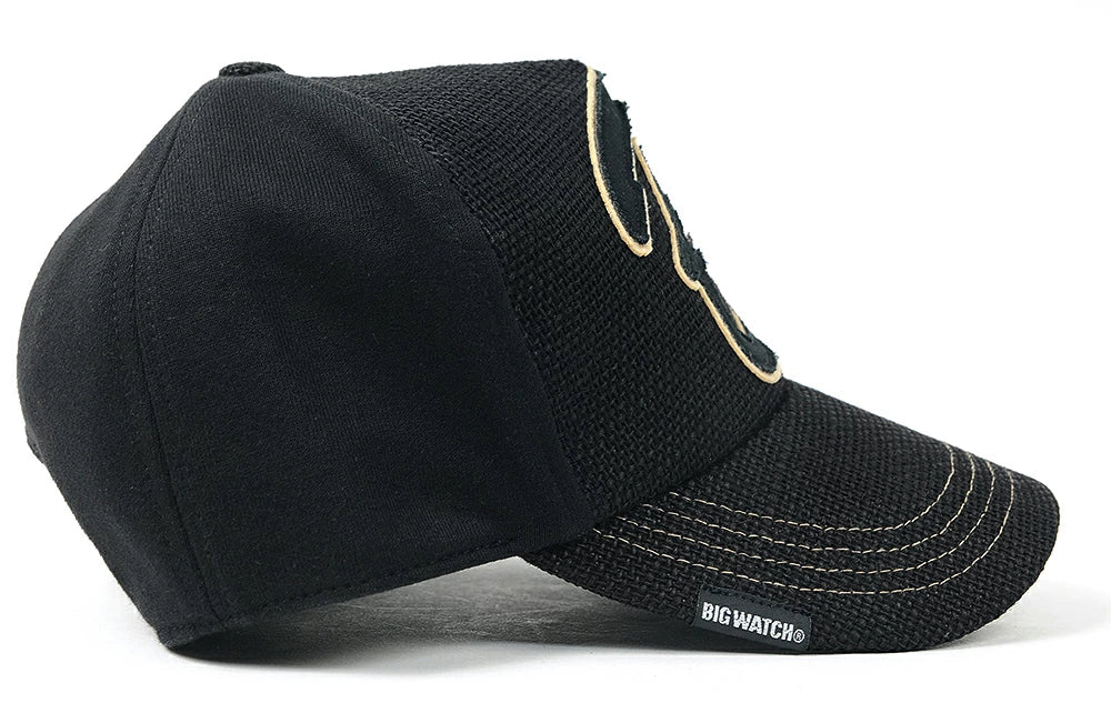 ヘンプコットン ワッペンキャップBIGWATCH オールブラック ビッグサイズ ビッグワッチ サイズ CB-01 春 夏 秋 UVケア