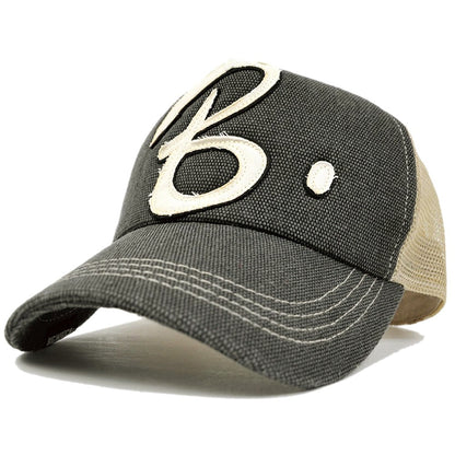 コットンメッシュキャップ BIGWATCH グレー ベージュ CPB-01M 春夏 UVケア ワッペン B