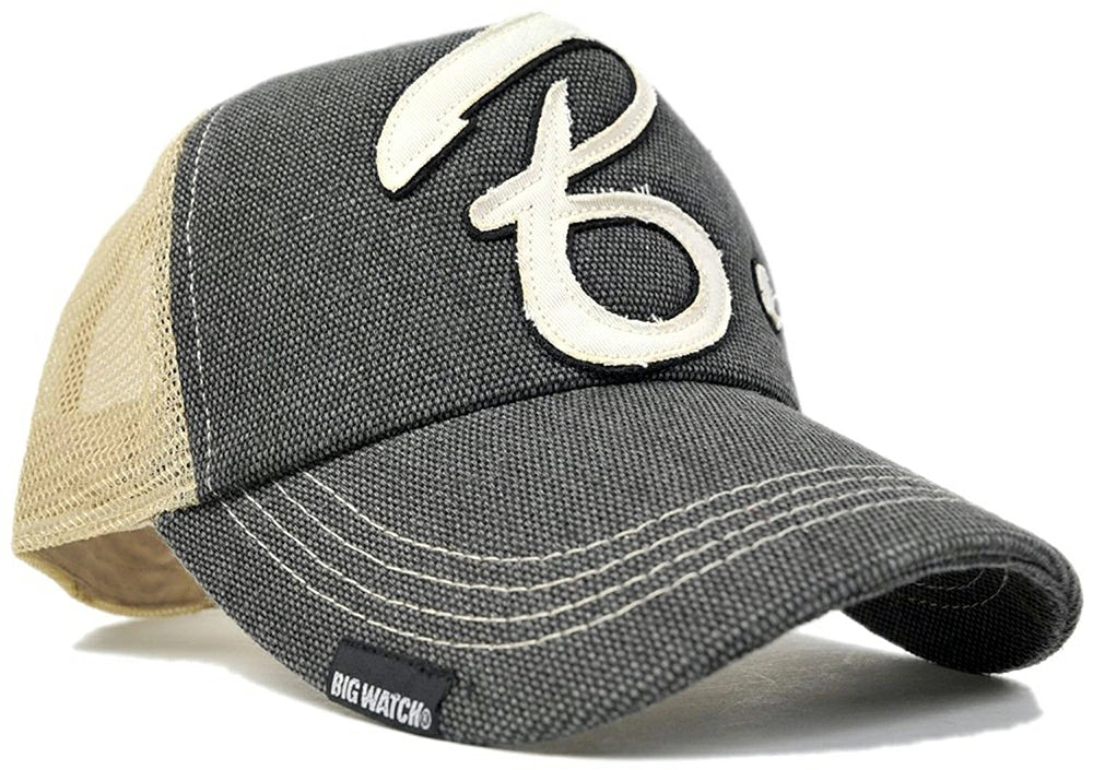 コットンメッシュキャップ BIGWATCH グレー ベージュ CPB-01M 春夏 UVケア ワッペン B