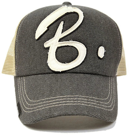 コットンメッシュキャップ BIGWATCH グレー ベージュ CPB-01M 春夏 UVケア ワッペン B