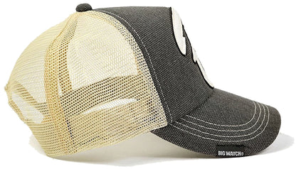コットンメッシュキャップ BIGWATCH グレー ベージュ CPB-01M 春夏 UVケア ワッペン B