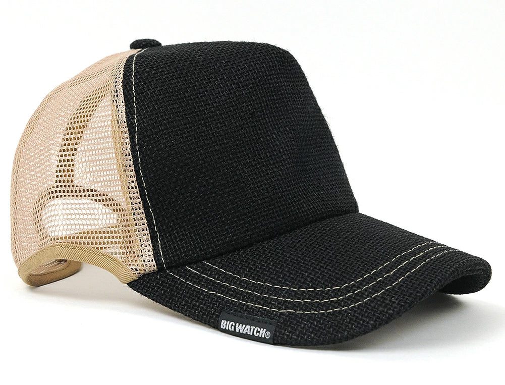 無地ヘンプ ラウンド キャップBIGWATCH ブラック ベージュ キャップ ビッグサイズ スポーツキャップ ダメージ加工無し CPM-01R 春 夏 秋 UVケア/ビッグワッチ