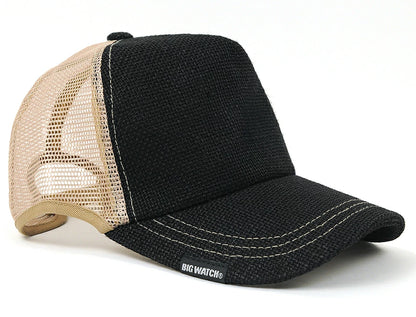 無地ヘンプ ラウンド キャップBIGWATCH ブラック ベージュ キャップ ビッグサイズ スポーツキャップ ダメージ加工無し CPM-01R 春 夏 秋 UVケア/ビッグワッチ