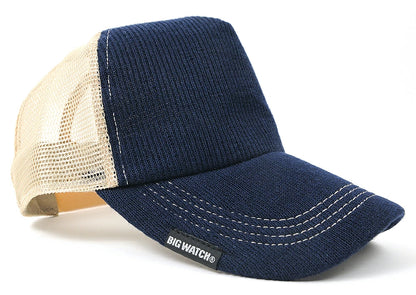 地 ヘンプ ニット コットンキャップ BIGWATCH ネイビー（紺) ベージュ メッシュキャップ ビッグサイズ ビッグワッチ ダメージ加工無し CPM-23 春 夏 秋 UVケア