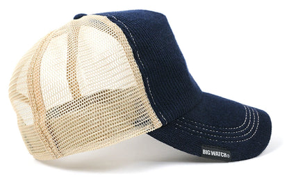 地 ヘンプ ニット コットンキャップ BIGWATCH ネイビー（紺) ベージュ メッシュキャップ ビッグサイズ ビッグワッチ ダメージ加工無し CPM-23 春 夏 秋 UVケア
