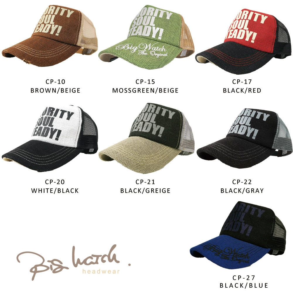 ヘンプ メッシュキャップ ビッグワッチ 13色 ヘンプキャップ BIGWATCH正規品 ブラック ベージュ 黒 赤 ブラウン カモ 白 メッセージキャップ CP-01 春 夏 秋 UVケア