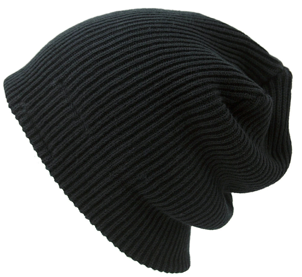 ショートリブニット ビッグワッチ ブラック 黒 浅め DP-15 リブ編み ニット帽 ニットキャップ コットン 秋冬
