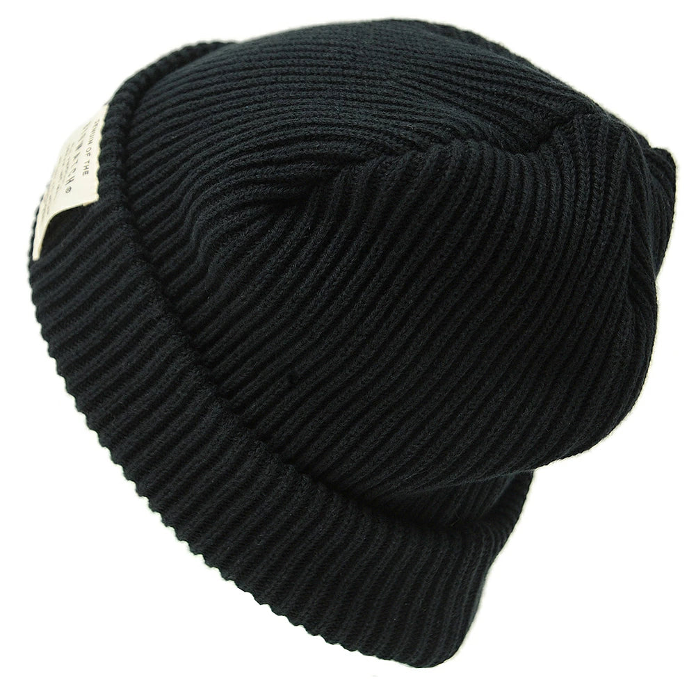 ショートリブニット ビッグワッチ ブラック 黒 浅め DP-15 リブ編み ニット帽 ニットキャップ コットン 秋冬