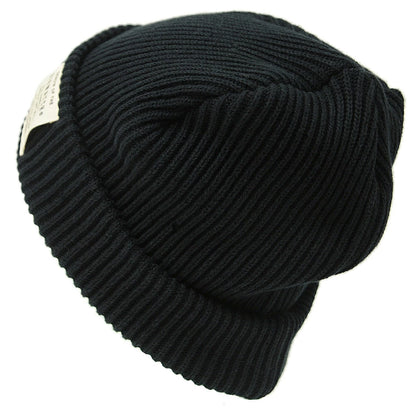 ショートリブニット ビッグワッチ ブラック 黒 浅め DP-15 リブ編み ニット帽 ニットキャップ コットン 秋冬