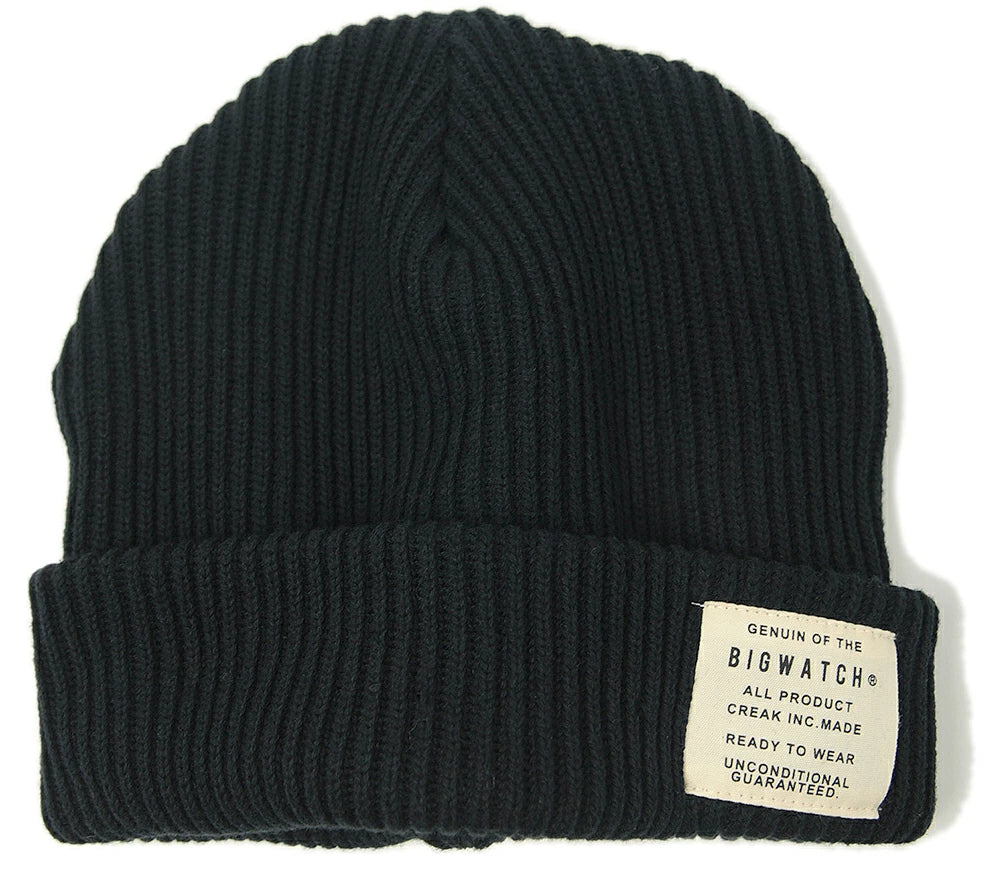 ショートリブニット ビッグワッチ ブラック 黒 浅め DP-15 リブ編み ニット帽 ニットキャップ コットン 秋冬