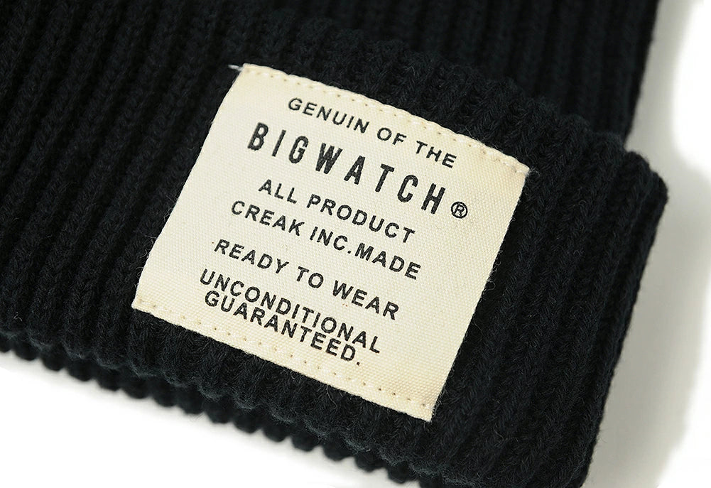 ショートリブニット ビッグワッチ ブラック 黒 浅め DP-15 リブ編み ニット帽 ニットキャップ コットン 秋冬