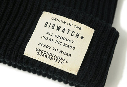 ショートリブニット ビッグワッチ ブラック 黒 浅め DP-15 リブ編み ニット帽 ニットキャップ コットン 秋冬