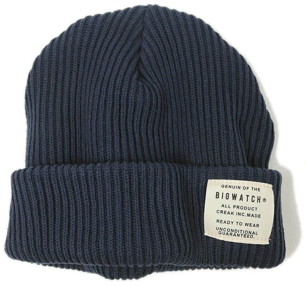 ショートリブニット BIGWATCH ビッグワッチ 正規品 ネイビー（紺） 浅め リブ編み ニット帽 ニットキャップ コットン100% DP-16
