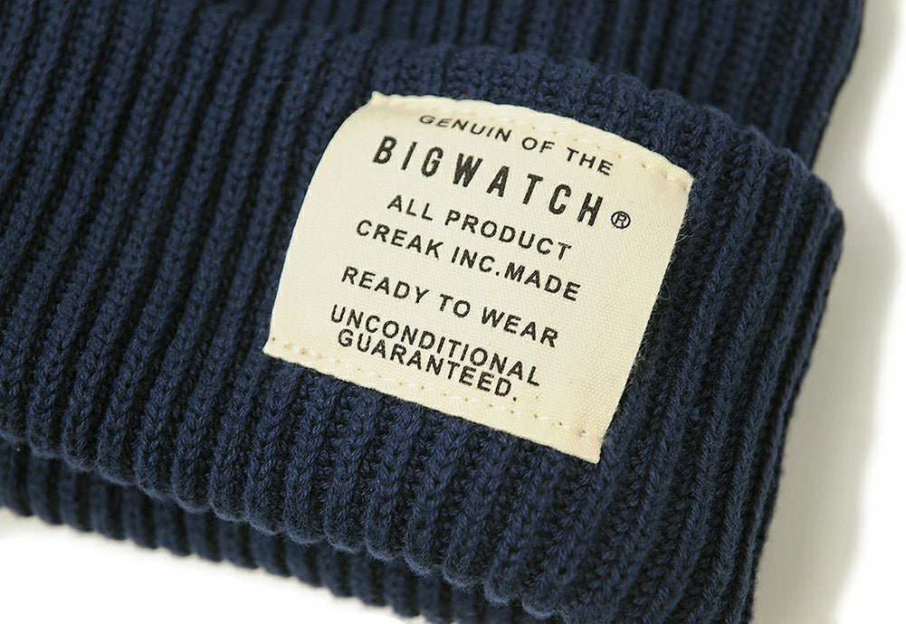 ショートリブニット BIGWATCH ビッグワッチ 正規品 ネイビー（紺） 浅め リブ編み ニット帽 ニットキャップ コットン100% DP-16