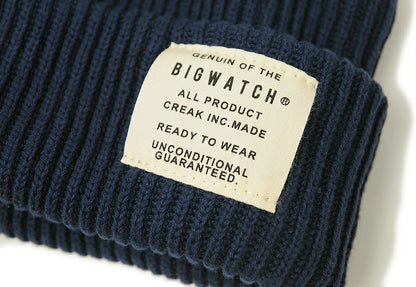 ショートリブニット BIGWATCH ビッグワッチ 正規品 ネイビー（紺） 浅め リブ編み ニット帽 ニットキャップ コットン100% DP-16
