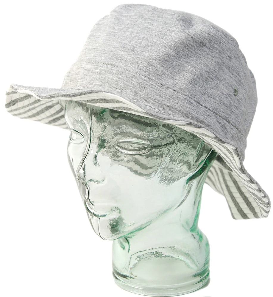 スウェット リバーシブル ボーダー ハットBIGWATCH正規品 MIXグレー ネイビー (2色) ストライプ サファリ フェスハット ビッグワッチ 春 夏 秋 UVケア バケットハット