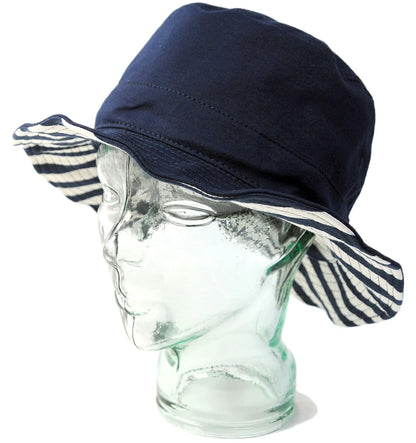 スウェット リバーシブル ボーダー ハットBIGWATCH正規品 MIXグレー ネイビー (2色) ストライプ サファリ フェスハット ビッグワッチ 春 夏 秋 UVケア バケットハット