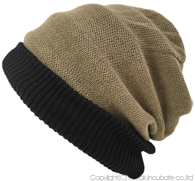 ロングヘンプロール リバーシブルBIGWATCH ブラック グレージュ 黒 ニットキャップ ヘンプMIX ニットワッチ ニット帽 ニットキャップ HM-02 春 秋 冬