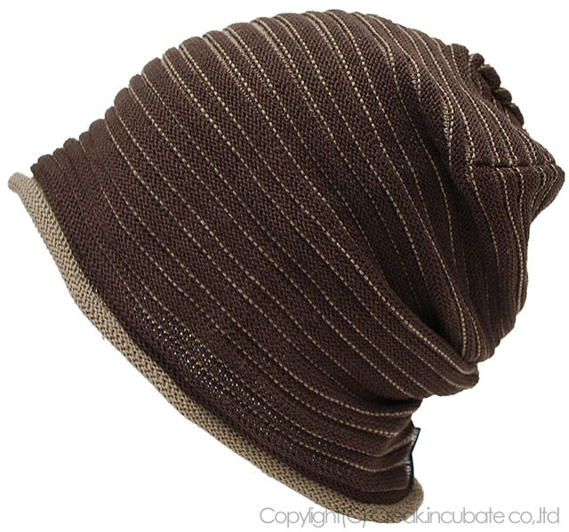 ヘンプスリムボーダーBIGWATCH（ビッグワッチ） ブラウン グレージュ ニットキャップ ニット帽 ルーズ ヘンプロール HM-09 春 秋 冬
