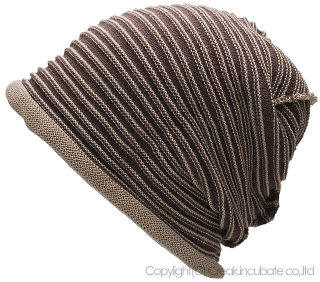 ヘンプスリムボーダーBIGWATCH（ビッグワッチ） ブラウン グレージュ ニットキャップ ニット帽 ルーズ ヘンプロール HM-09 春 秋 冬