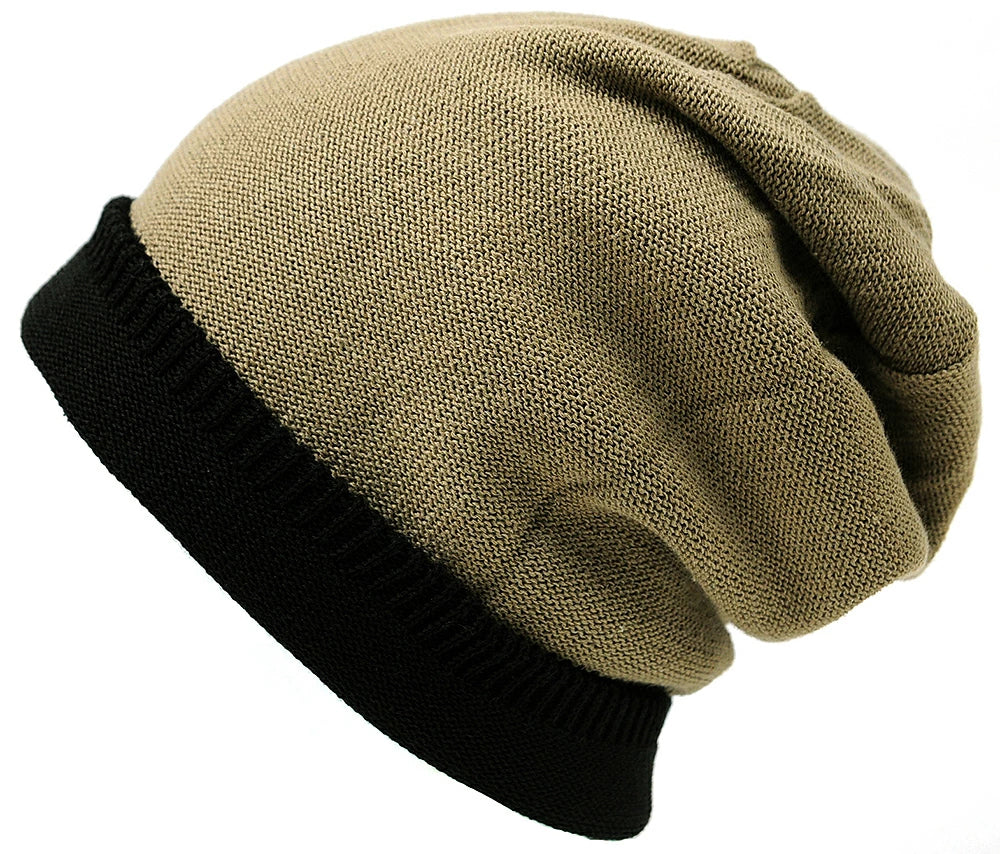 ロング ヘンプMIXリバーシブルBIGWATCH 黒ブラック グレージュ ルーズニット ニット帽 ニットキャップ サイズ HM-12 春 秋 冬