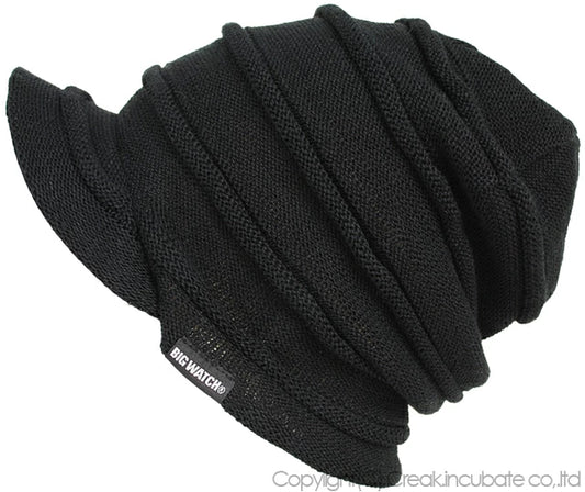 ヘンプロール ニットキャップ つば付き 黒 HMT-02 春 夏 秋 冬 UVケア/ビッグワッチ
