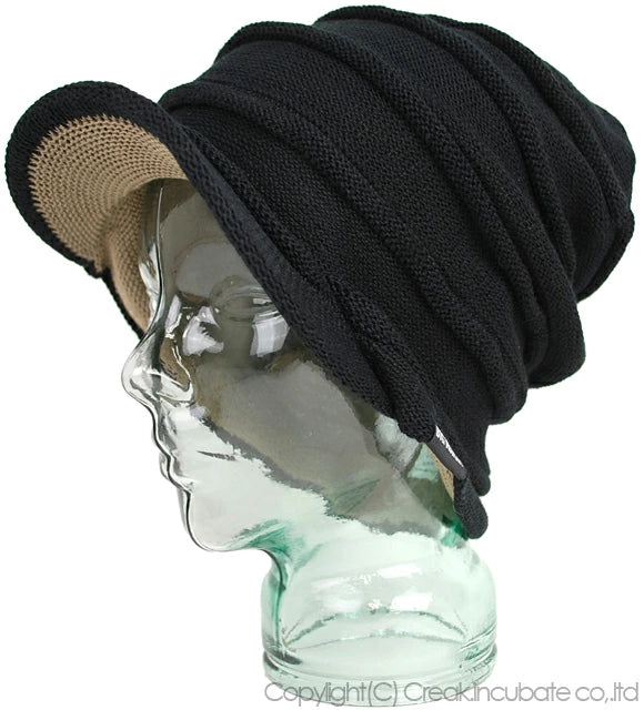 ヘンプロール ニットキャップ つば付き 黒 HMT-02 春 夏 秋 冬 UVケア/ビッグワッチ