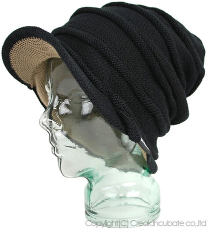 ヘンプロール ニットキャップ つば付き 黒 HMT-02 春 夏 秋 冬 UVケア/ビッグワッチ