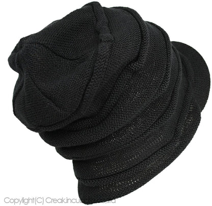 ヘンプロール ニットキャップ つば付き 黒 HMT-02 春 夏 秋 冬 UVケア/ビッグワッチ