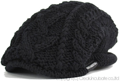 ケーブル ビッグ ニットハンチング BIGWATCH正規品 ブラック ビッグワッチ ハンチング つば付帽子 サイズ HN-04 秋 冬 防寒