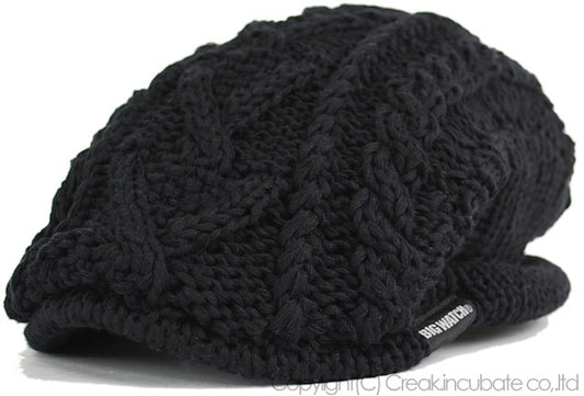 ケーブル ビッグ ニットハンチング BIGWATCH正規品 ブラック ビッグワッチ ハンチング つば付帽子 サイズ HN-04 秋 冬 防寒