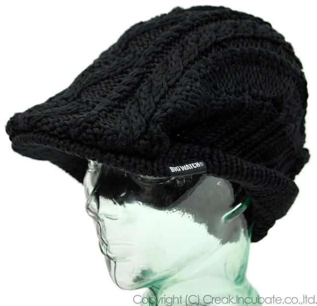 ケーブル ビッグ ニットハンチング BIGWATCH正規品 ブラック ビッグワッチ ハンチング つば付帽子 サイズ HN-04 秋 冬 防寒