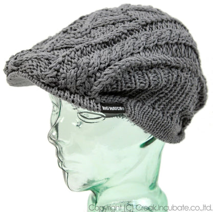 ケーブルビッグ ニット ハンチングBIGWATCH正規品 チャコール ビッグワッチ ハンチング つば付帽子 サイズ HN-05 秋 冬 防寒