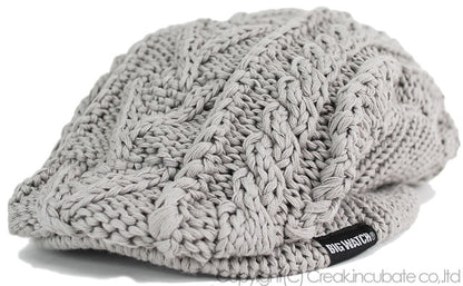 ケーブルビッグ ニット ハンチング BIGWATCH正規品 グレー ビッグワッチ ハンチング ルーズ ケーブル つば付帽子 フリーサイズ HN-06 秋 冬 防寒