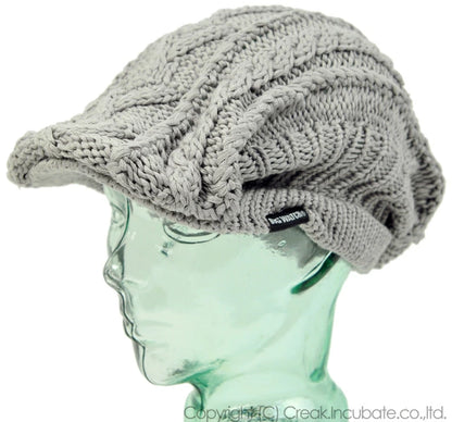 ケーブルビッグ ニット ハンチング BIGWATCH正規品 グレー ビッグワッチ ハンチング ルーズ ケーブル つば付帽子 フリーサイズ HN-06 秋 冬 防寒