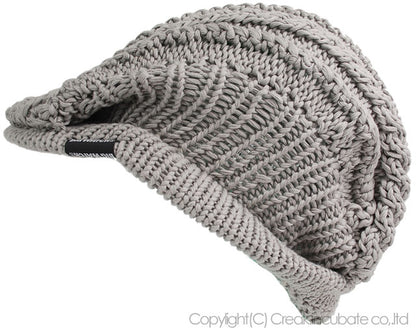 ケーブルビッグ ニット ハンチング BIGWATCH正規品 グレー ビッグワッチ ハンチング ルーズ ケーブル つば付帽子 フリーサイズ HN-06 秋 冬 防寒