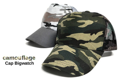カモ柄メッシュキャップ BIGWATCH正規品 2色 グレーカモ グリーンカモ 迷彩柄 アーミー ミリタリー サバゲー メッシュキャップ ビッグサイズ ビッグワッチ 春 夏 秋 UVケア