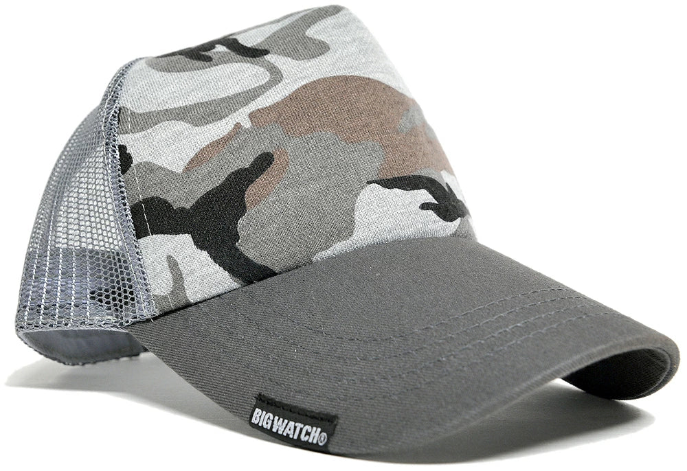 カモ柄メッシュキャップ BIGWATCH正規品 2色 グレーカモ グリーンカモ 迷彩柄 アーミー ミリタリー サバゲー メッシュキャップ ビッグサイズ ビッグワッチ 春 夏 秋 UVケア