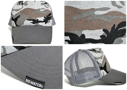 カモ柄メッシュキャップ BIGWATCH正規品 2色 グレーカモ グリーンカモ 迷彩柄 アーミー ミリタリー サバゲー メッシュキャップ ビッグサイズ ビッグワッチ 春 夏 秋 UVケア