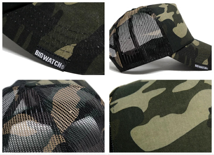 カモ柄メッシュキャップ BIGWATCH正規品 2色 グレーカモ グリーンカモ 迷彩柄 アーミー ミリタリー サバゲー メッシュキャップ ビッグサイズ ビッグワッチ 春 夏 秋 UVケア