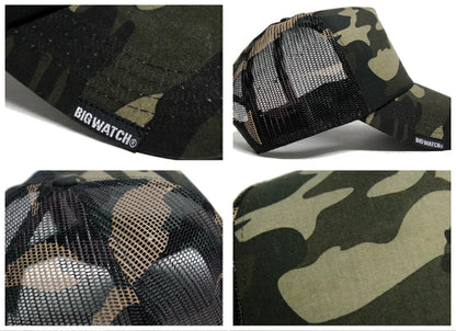 カモ柄メッシュキャップ BIGWATCH正規品 2色 グレーカモ グリーンカモ 迷彩柄 アーミー ミリタリー サバゲー メッシュキャップ ビッグサイズ ビッグワッチ 春 夏 秋 UVケア
