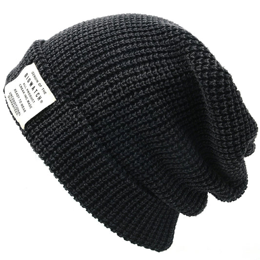 ワンウォッシュ ロング ラージスケール ニット ビッグワッチ BIGWATCH ブラック 黒 ローゲージ ニットキャップ ルーズ ニットワッチ ニット帽 ざっくり編み ウォッシュ加工 コットン100％ LG-02 秋冬