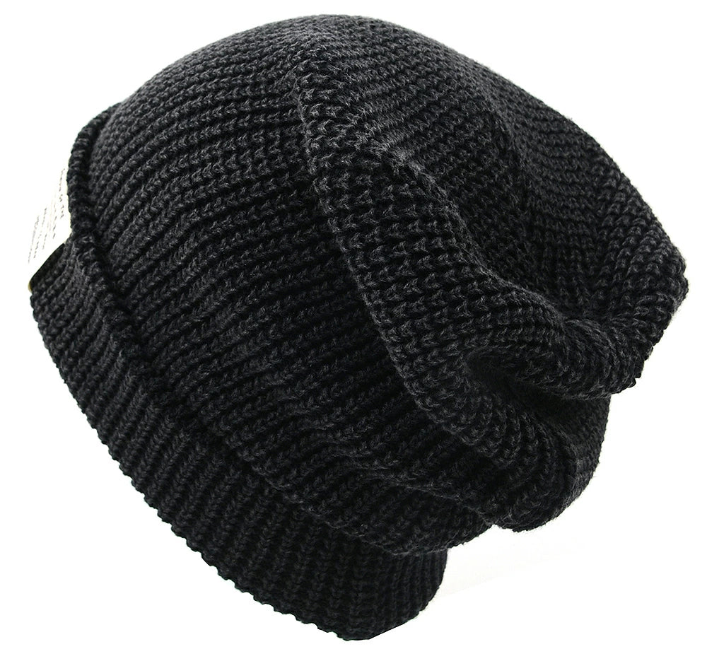 ワンウォッシュ ロング ラージスケール ニット ビッグワッチ BIGWATCH ブラック 黒 ローゲージ ニットキャップ ルーズ ニットワッチ ニット帽 ざっくり編み ウォッシュ加工 コットン100％ LG-02 秋冬