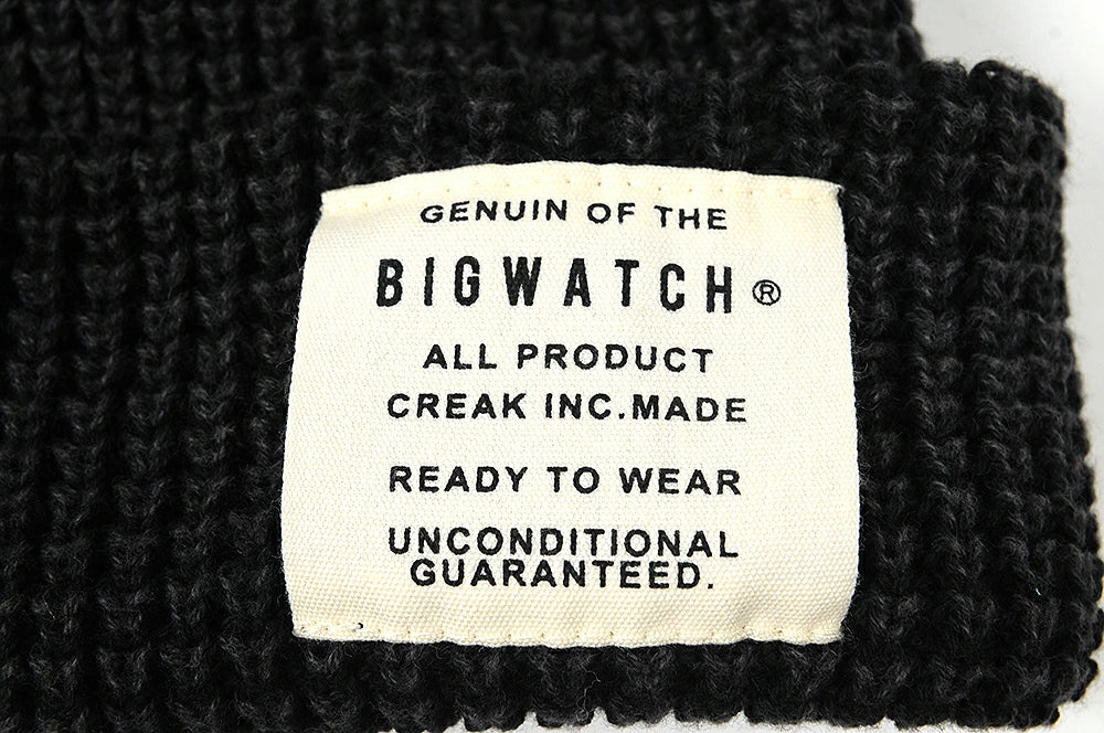 ワンウォッシュ ロング ラージスケール ニット ビッグワッチ BIGWATCH ブラック 黒 ローゲージ ニットキャップ ルーズ ニットワッチ ニット帽 ざっくり編み ウォッシュ加工 コットン100％ LG-02 秋冬